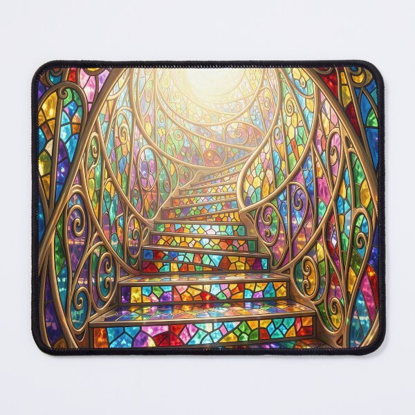 Item preview, Rainbow Stained Glass Spiral Staircase to Light – Fantasy Ascension Art designed and sold by Pioneer Spirit Market.
