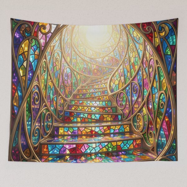 Item preview, Rainbow Stained Glass Spiral Staircase to Light – Fantasy Ascension Art designed and sold by Pioneer Spirit Market.