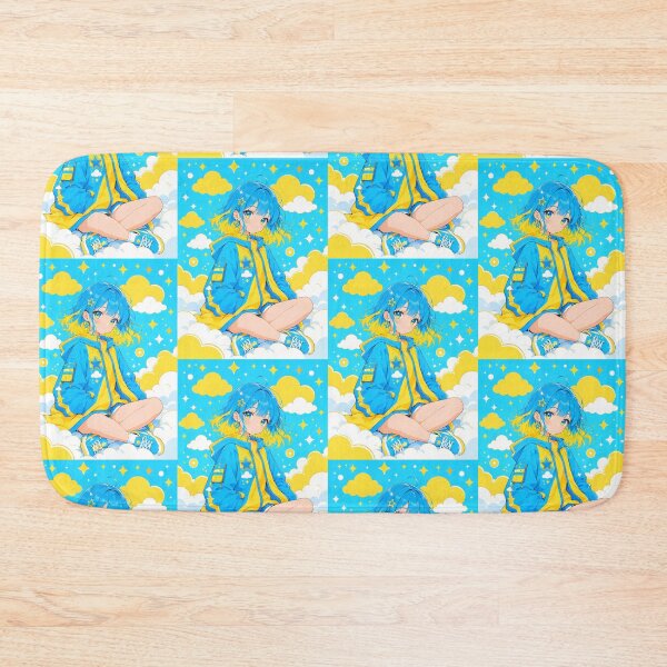 Item preview, Anime girl with blue and yellow hair, sitting among clouds (by diwizuli) designed and sold by Diwi Zuli.