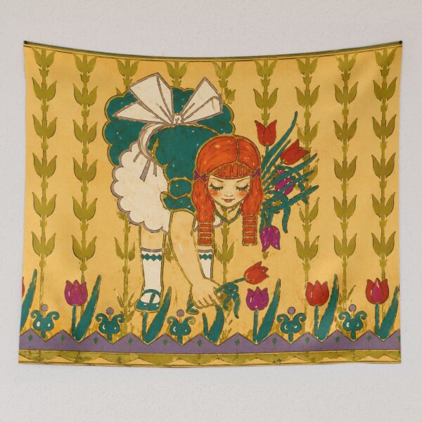 Item preview, Girl Picking Tulips - Vintage Art Nouveau Floral Illustration for Cottagecore Decor Lovers designed and sold by RickE.