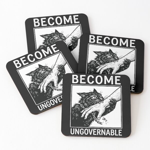 Item preview, Become Ungovernable Black Cat Biting Hand Punk Woodcut Meme designed and sold by rediscoveredapp.