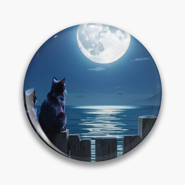 Item preview, Two Black Cats Moonlit Night by the Sea – Mystical Cat Art designed and sold by Pioneer Spirit Market.