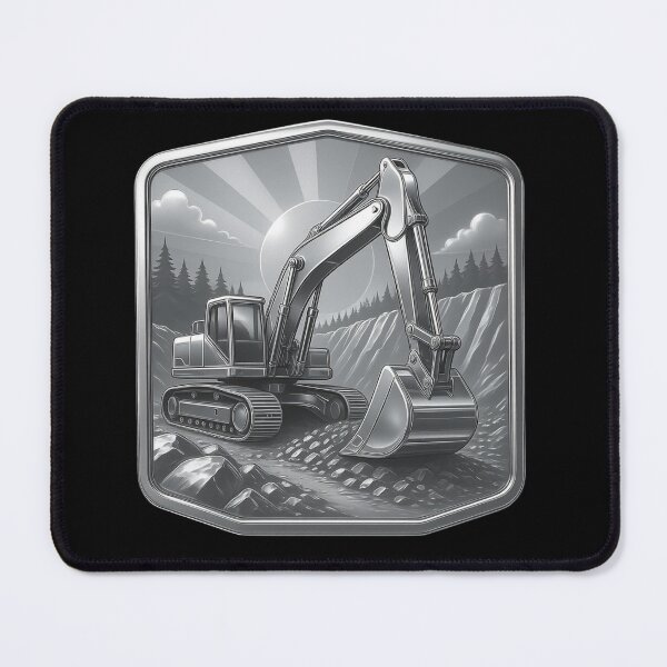 Item preview, Excavator Mountain Landscape Metal Badge designed and sold by kakmi-art.