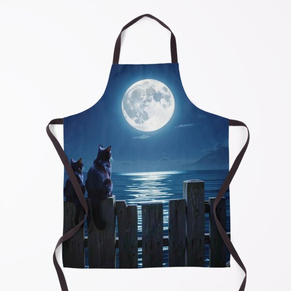 Item preview, Two Black Cats Moonlit Night by the Sea – Mystical Cat Art designed and sold by Pioneer Spirit Market.