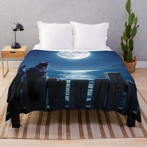 Item preview, Two Black Cats Moonlit Night by the Sea – Mystical Cat Art designed and sold by Pioneer Spirit Market.