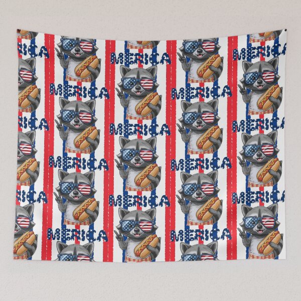 Item preview, Funny Merica Raccoon 4th of July Patriotic Hot Dog designed and sold by Lozarux.