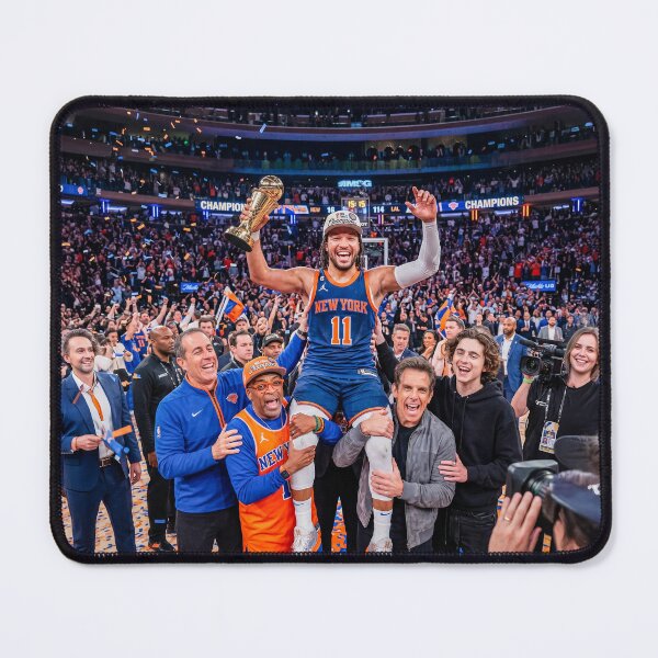 Item preview, NY Knicks Super Fans Hoisting Jalen Brunson NBA Finals designed and sold by Home Decor Art.