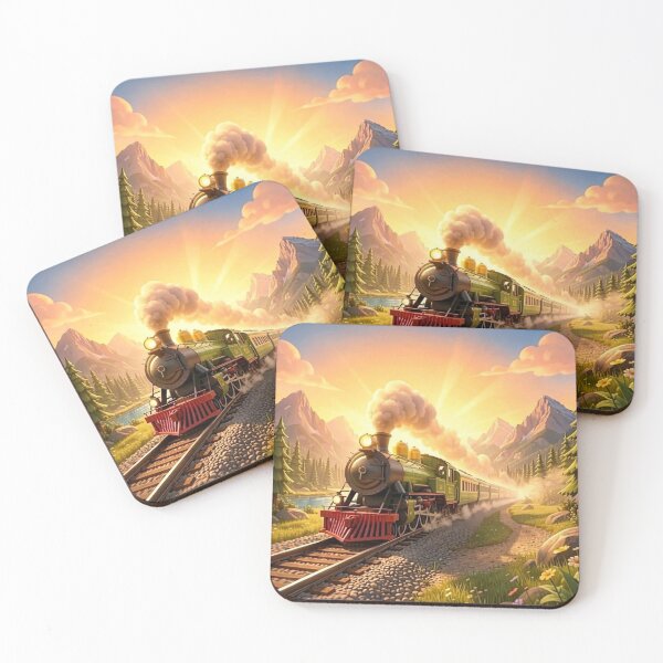 Item preview, Green Steam Train Journey at Golden Sunset – Epic Mountain Landscape designed and sold by Pioneer Spirit Market.