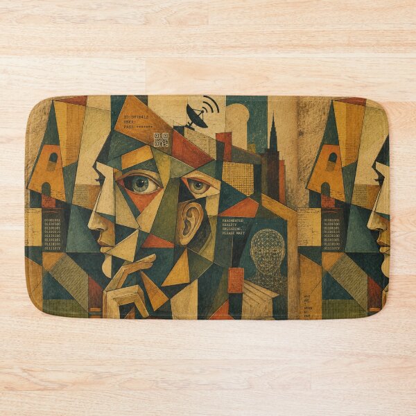 Item preview, Fragmented Identity: Cyber Cubism of Digital Consciousness | Vintage Retro Futurism Art Print designed and sold by Wahbastore.