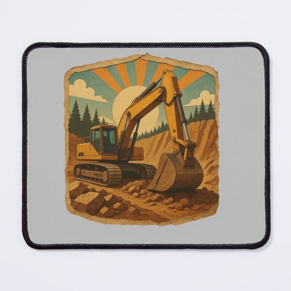 Item preview, Vintage Excavator Quarry Sunset Illustration designed and sold by kakmi-art.