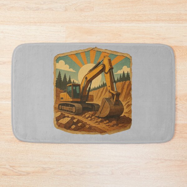 Item preview, Vintage Excavator Quarry Sunset Illustration designed and sold by kakmi-art.