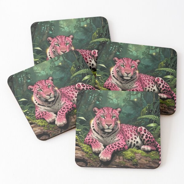 Item preview, Pink Leopard in Enchanted Jungle – Fantasy Wildlife Art designed and sold by Pioneer Spirit Market.