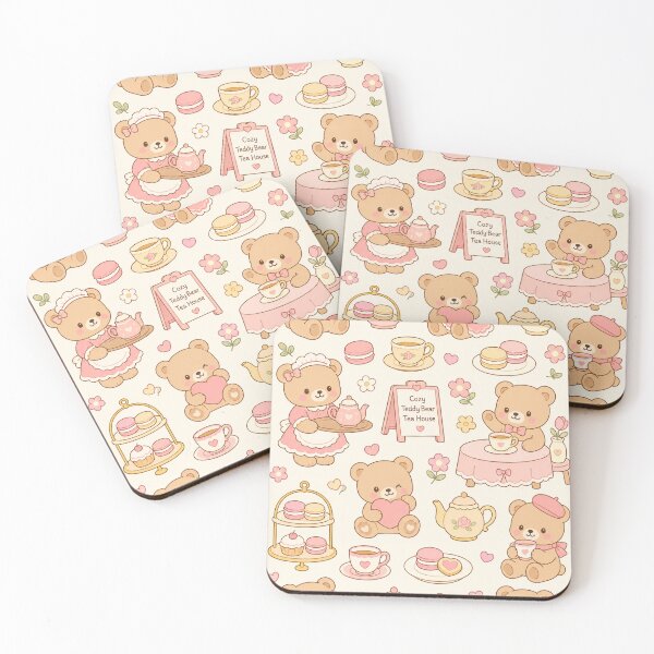 Item preview, Cozy Teddy Bear Tea House Kawaii Pattern designed and sold by Soft Berry Studio.