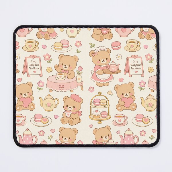 Item preview, Cozy Teddy Bear Tea House Kawaii Pattern designed and sold by Soft Berry Studio.