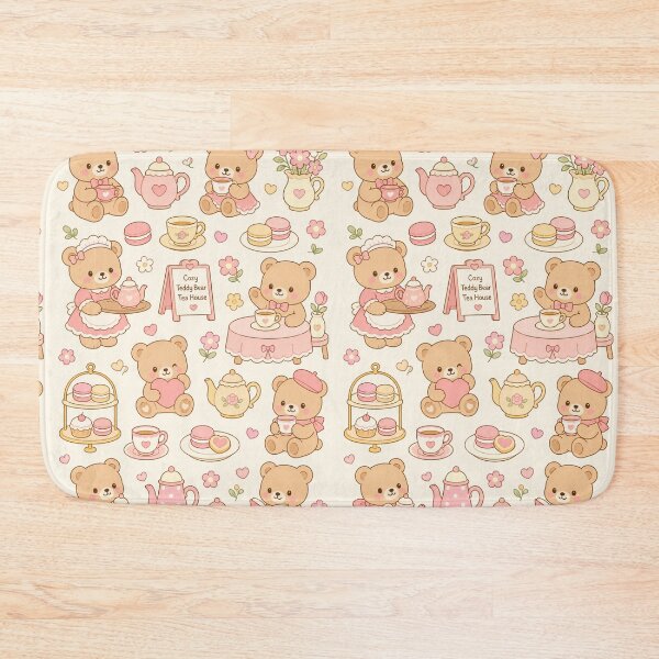 Item preview, Cozy Teddy Bear Tea House Kawaii Pattern designed and sold by Soft Berry Studio.