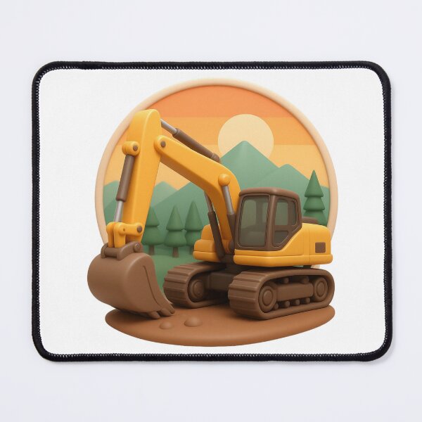 Item preview, Cute Excavator Mountain Sunset Badge designed and sold by kakmi-art.