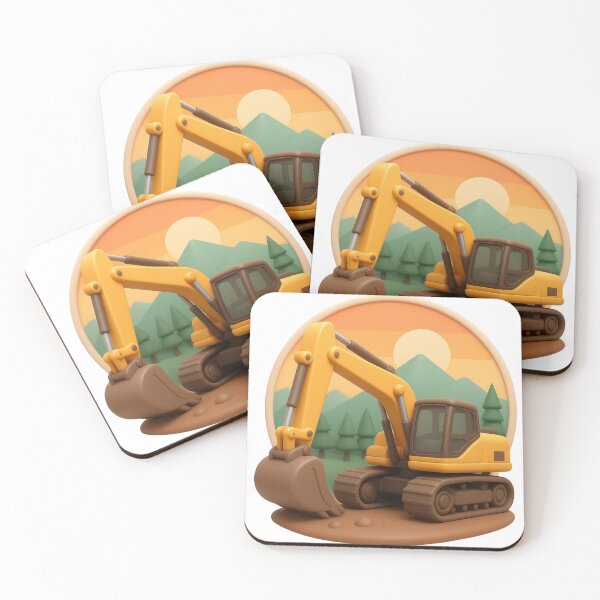 Item preview, Cute Excavator Mountain Sunset Badge designed and sold by kakmi-art.