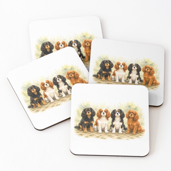 Item preview, Four Cavalier King Charles Spaniels | Cute Watercolor Dog Portrait designed and sold by SakuraWaStyle.