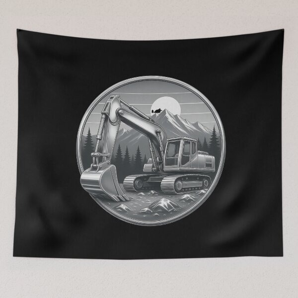 Item preview, Silver Excavator Mountain Landscape Emblem designed and sold by kakmi-art.