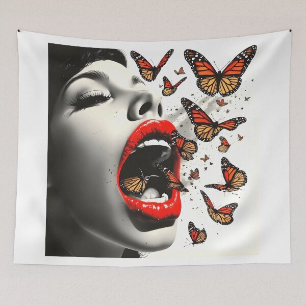 Item preview, Retro Woman Exhaling Butterflies designed and sold by UrbanTempleArt.