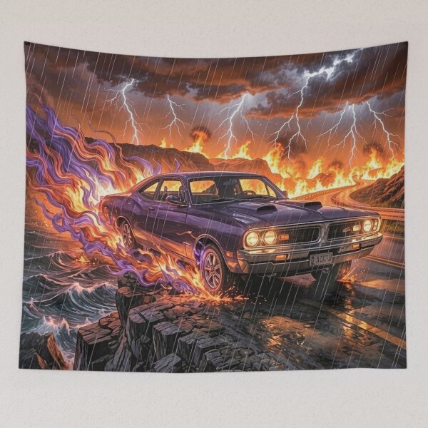 Item preview, Purple Muscle Car Inferno – Epic Lightning Storm Apocalypse designed and sold by Pioneer Spirit Market.