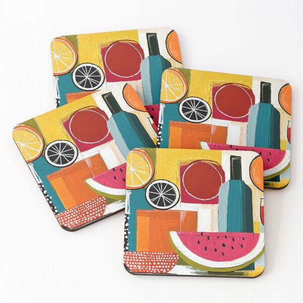Item preview, Fruit and Wine in Geometric Harmony - Vibrant Still Life with Bold Contemporary Color designed and sold by OlfactoART Studio.