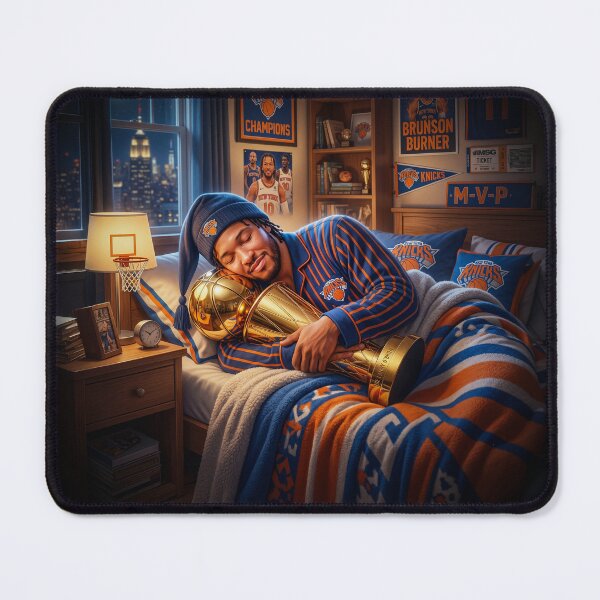 Item preview, Jalen Brunson NY Knicks Sleeping With NBA Finals Trophy designed and sold by Home Decor Art.