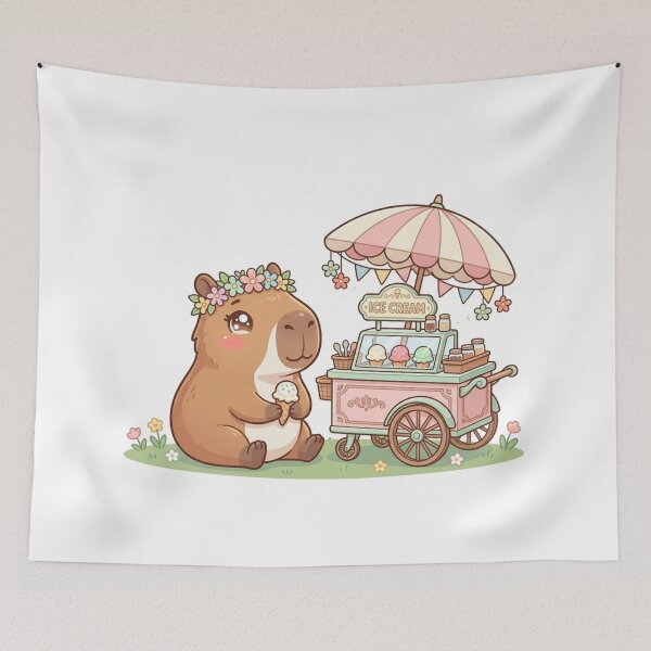 Item preview, Cute Capybara Ice Cream Cart - Kawaii Summer Design designed and sold by AMBAYK.