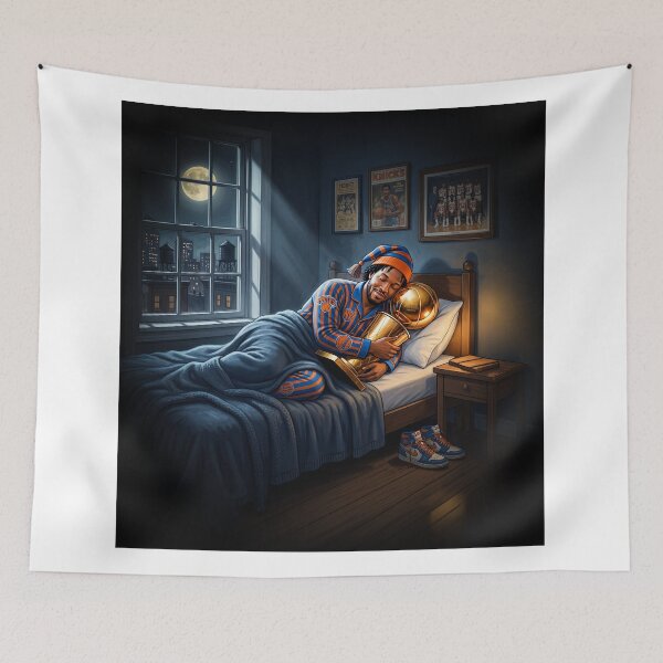 Item preview, Jalen Brunson NY Knicks Sleeping With NBA Finals Trophy designed and sold by Home Decor Art.