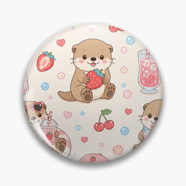 Item preview, Otter Strawberry Soda Kawaii Pattern designed and sold by Soft Berry Studio.