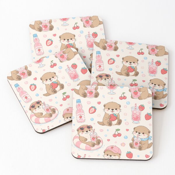 Item preview, Otter Strawberry Soda Kawaii Pattern designed and sold by Soft Berry Studio.