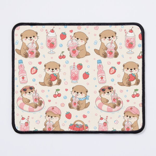 Item preview, Otter Strawberry Soda Kawaii Pattern designed and sold by Soft Berry Studio.
