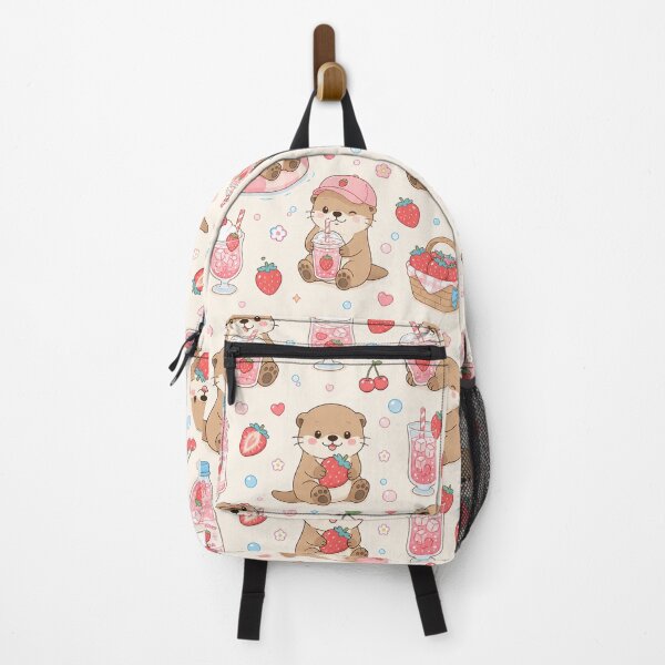 Item preview, Otter Strawberry Soda Kawaii Pattern designed and sold by Soft Berry Studio.