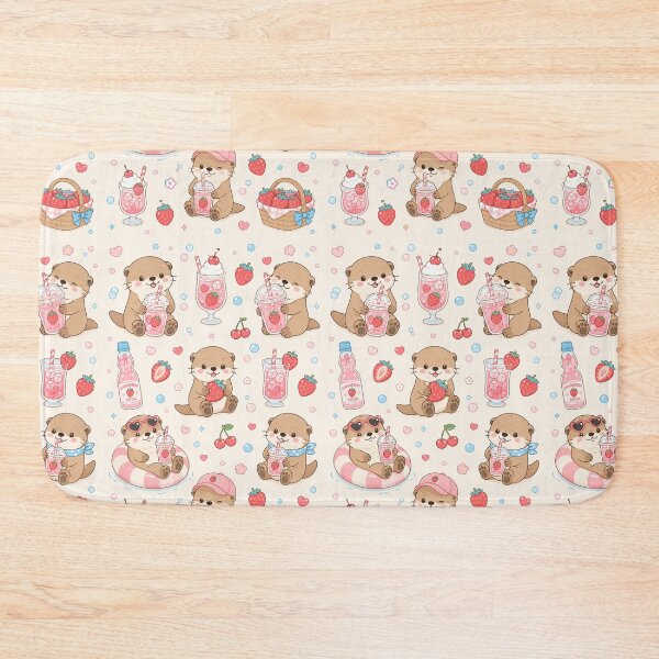 Item preview, Otter Strawberry Soda Kawaii Pattern designed and sold by Soft Berry Studio.
