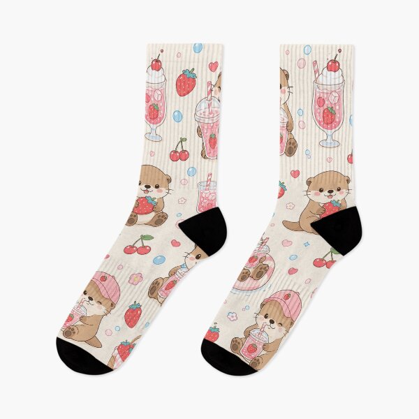 Item preview, Otter Strawberry Soda Kawaii Pattern designed and sold by Soft Berry Studio.