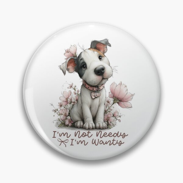 Item preview, I'm Not Needy I'm Wanty Pitbull Pup sitting amongst the soft pink flowers in a sweet watercolor style designed and sold by Lori Richardson.