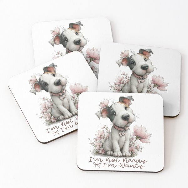 Item preview, I'm Not Needy I'm Wanty Pitbull Pup sitting amongst the soft pink flowers in a sweet watercolor style designed and sold by Lori Richardson.