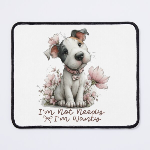 Item preview, I'm Not Needy I'm Wanty Pitbull Pup sitting amongst the soft pink flowers in a sweet watercolor style designed and sold by Lori Richardson.