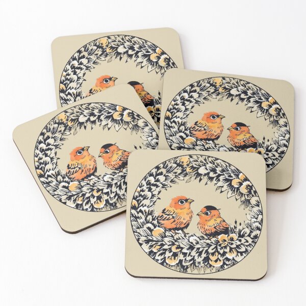 Item preview, Cute Orange Watercolor Bird Couple Leafy Wreath  designed and sold by TackyTime.