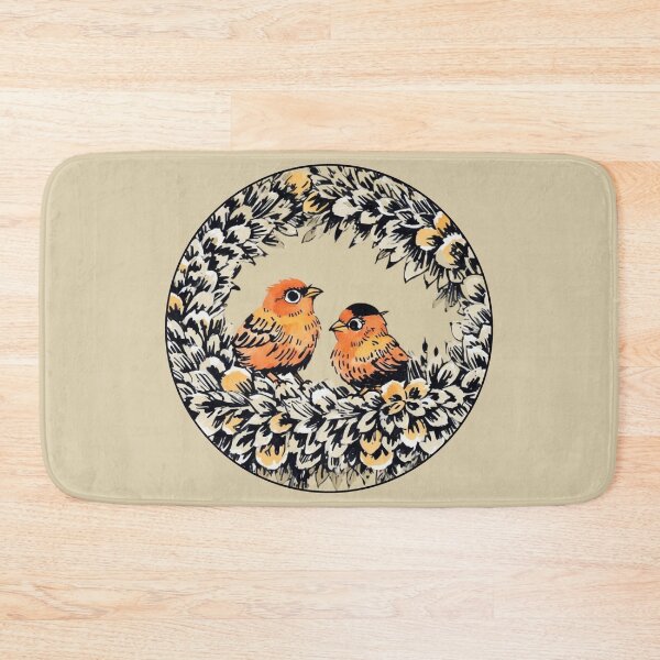 Item preview, Cute Orange Watercolor Bird Couple Leafy Wreath  designed and sold by TackyTime.