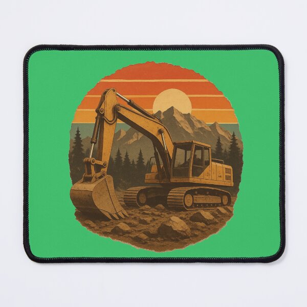 Item preview, Vintage Excavator Mountain Sunset Badge designed and sold by kakmi-art.