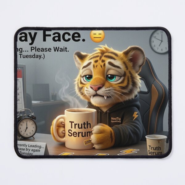 Item preview, NeoTig SparkFang Monday Face — System Loading Please Try Again Tuesday designed and sold by NeoTigLuna.