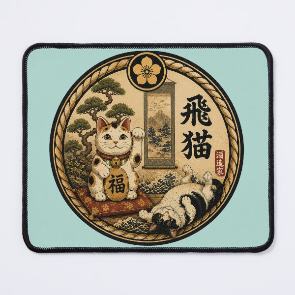 Item preview, Hi-Neko – Maneki-neko & Chaos Cat Japanese Circle Badge Art | Ukiyo-e Lucky Cat Print | TSUKIYO-NEKO designed and sold by Aguri-tei.
