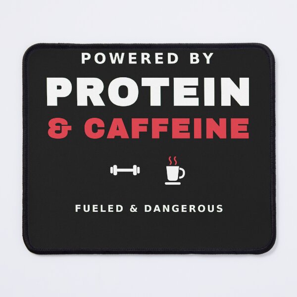 Item preview, Powered By Protein & Caffeine — Funny Gym Coffee Workout Tee (White Print) designed and sold by UrbanPrintVibes.