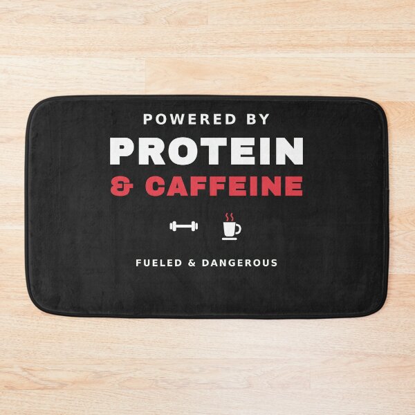 Item preview, Powered By Protein & Caffeine — Funny Gym Coffee Workout Tee (White Print) designed and sold by UrbanPrintVibes.