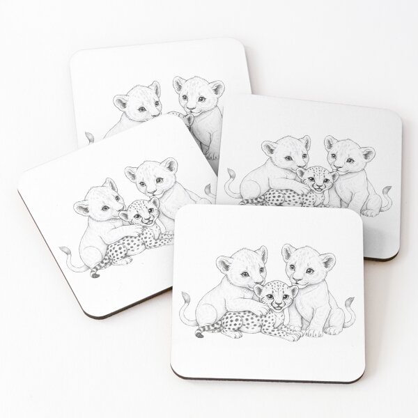 Item preview, Baby Lion Cubs & Cheetah Cub Friends – Cute Wildlife Pencil Sketch Art designed and sold by NewGen-For-You.
