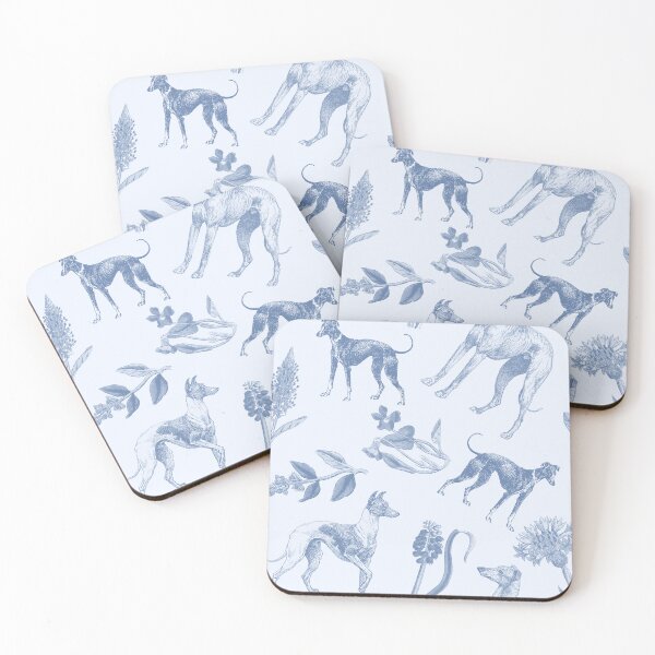 Item preview, Greyhound Dogs and Wildflowers Cottagecore Blue Monochromatic Pattern designed and sold by CanisArt.
