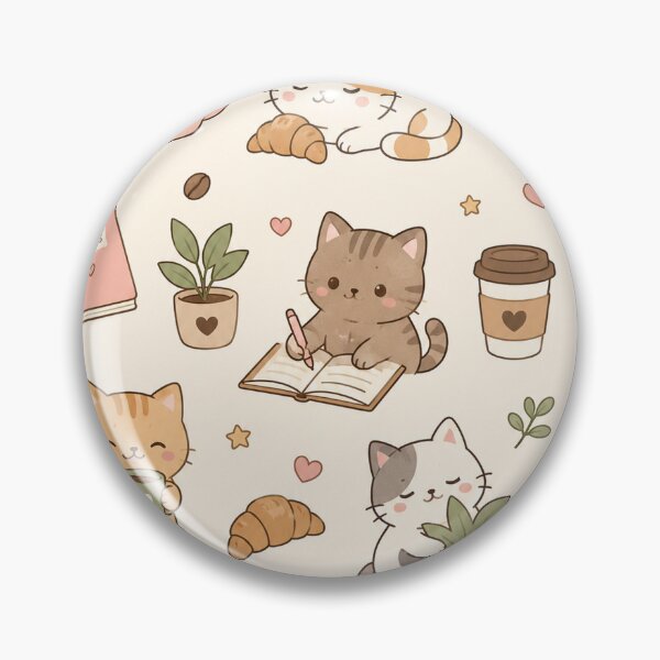 Item preview, Cozy Cat Coffee Break Kawaii Pattern designed and sold by Soft Berry Studio.