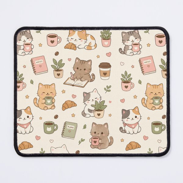 Item preview, Cozy Cat Coffee Break Kawaii Pattern designed and sold by Soft Berry Studio.