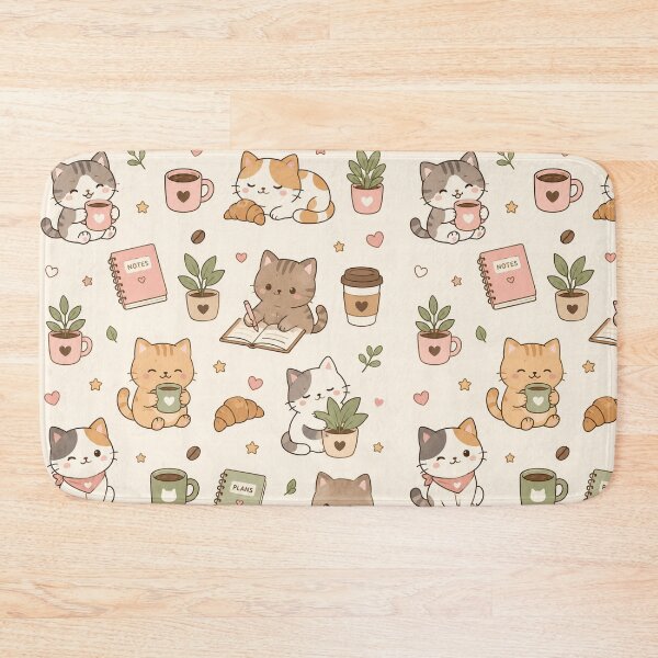 Item preview, Cozy Cat Coffee Break Kawaii Pattern designed and sold by Soft Berry Studio.